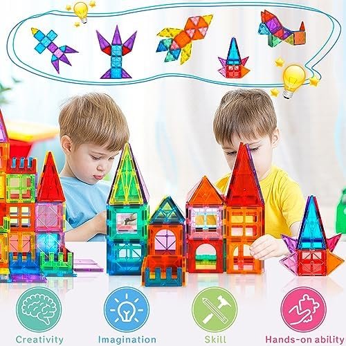 Bloques de Construcción Magnéticos 104 Piezas Juguetes Educativos para Niños de 3+