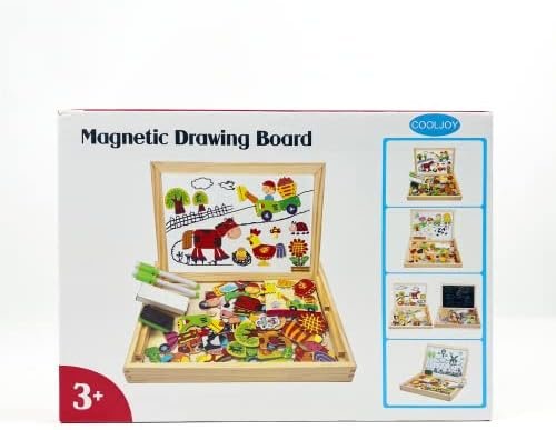 COOLJOY Puzzles de Madera Magnético, Puzzles Rompecabezas Magnéticos de Madera, Tablero de Dibujo de Doble Cara Juguete Educativo para Niños Niñas Mayores de 3 Años con Funda de Tiza 100 PCS