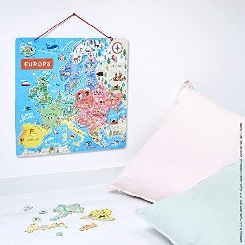 Janod - Puzle Mapa de Europa Magnético de Madera - 40 Piezas Imantadas - 45 X 45 Cm - Versión En Español - Juego Educativo A partir de 7 Años, J05474