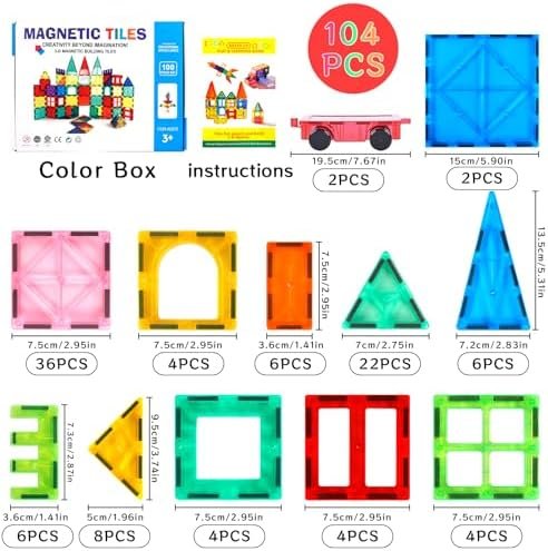 Bloques de Construcción Magnéticos 104 Piezas Juguetes Educativos para Niños de 3+