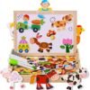 COOLJOY Puzzles de Madera Magnético, Puzzles Rompecabezas Magnéticos de Madera, Tablero de Dibujo de Doble Cara Juguete Educativo para Niños Niñas Mayores de 3 Años con Funda de Tiza 100 PCS