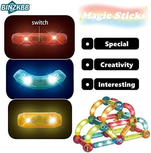 BINZKBB Bloques de construcciones magneticas 3D para niños - 52 Piezas Brillantes Juguetes educativos magneticas niños - Montessori Ideal creativos Regalos para niños y niñas de 3 4 5 6 7 Años