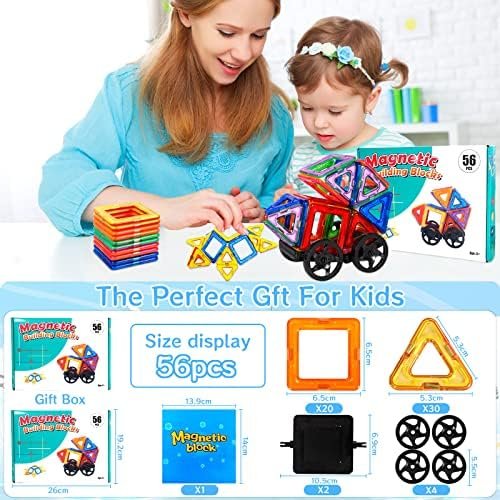 AOUVT 56 Pcs Bloques Construccion Niños Construcciones, Juego de Juguetes Magnéticos para Niños, Divertido Juguete de Construcción Educativo, Opción Niños y Niñas de 3 a 8 Años