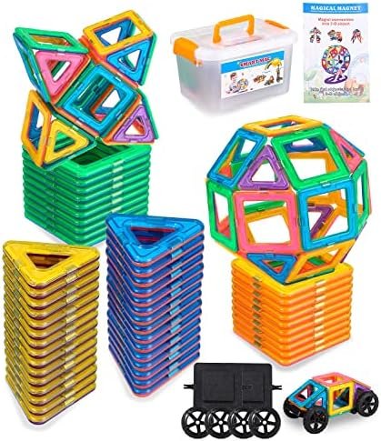 FAOKZE Magnetic Building Blocks 52 Pieces, Magnetic Building Blocks Toys from 3-10 Years Old Girls Boy,Magnetic Block Set is The for Christmas, Children's Birthday.