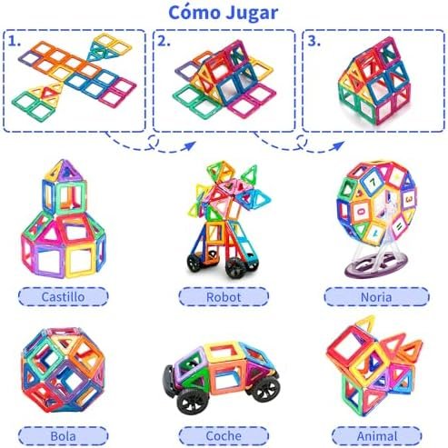Theefun 136 Piezas Bloques de Construcción Magnéticos, Juguetes de Construcciones Magneticas Juguetes para Niños y Niñas 3 4 5 6 7 8 Años Creatividad y Educación Regalo