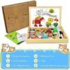 COOLJOY Puzzles de Madera Magnético, Puzzles Rompecabezas Magnéticos de Madera, Tablero de Dibujo de Doble Cara Juguete Educativo para Niños Niñas Mayores de 3 Años con Funda de Tiza 100 PCS