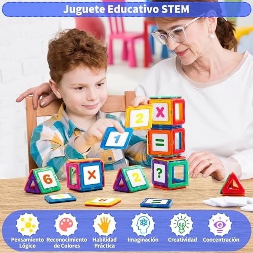 Theefun 136 Piezas Bloques de Construcción Magnéticos, Juguetes de Construcciones Magneticas Juguetes para Niños y Niñas 3 4 5 6 7 8 Años Creatividad y Educación Regalo