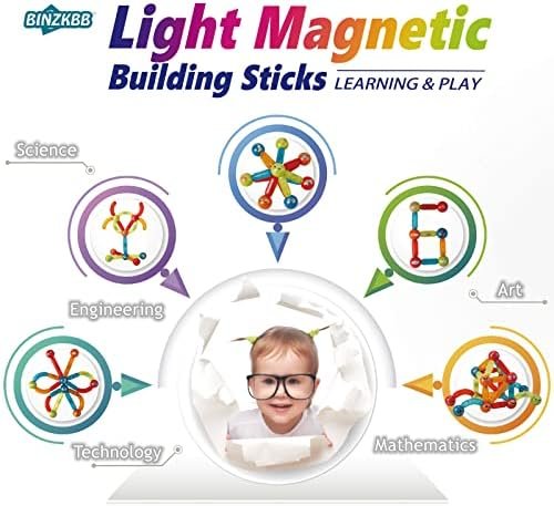 BINZKBB Bloques de construcciones magneticas 3D para niños - 52 Piezas Brillantes Juguetes educativos magneticas niños - Montessori Ideal creativos Regalos para niños y niñas de 3 4 5 6 7 Años