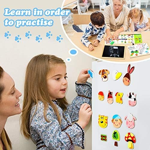 COOLJOY Puzzles de Madera Magnético, Puzzles Rompecabezas Magnéticos de Madera, Tablero de Dibujo de Doble Cara Juguete Educativo para Niños Niñas Mayores de 3 Años con Funda de Tiza 100 PCS