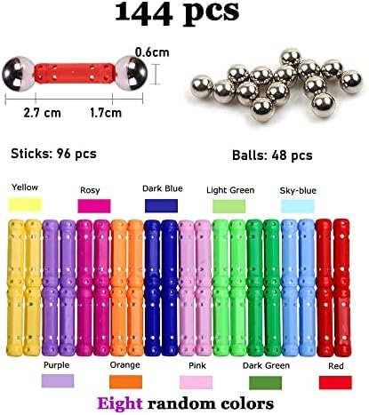 Jokooan Construcciones Magneticas Niños 144 Piezas, Set di Bastones Magnéticas Bloques Magneticos Juego Educativo para niños (Color Aleatorio)