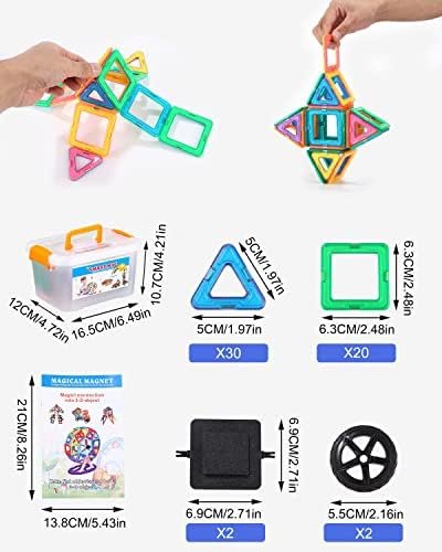 FAOKZE Magnetic Building Blocks 52 Pieces, Magnetic Building Blocks Toys from 3-10 Years Old Girls Boy,Magnetic Block Set is The for Christmas, Children's Birthday.