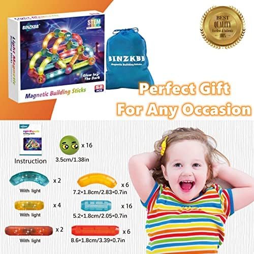 BINZKBB Bloques de construcciones magneticas 3D para niños - 52 Piezas Brillantes Juguetes educativos magneticas niños - Montessori Ideal creativos Regalos para niños y niñas de 3 4 5 6 7 Años