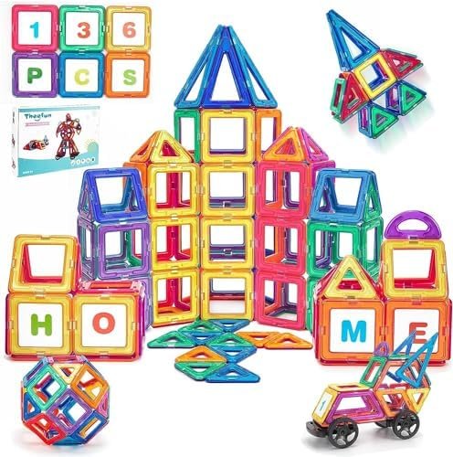 Theefun 136 Piezas Bloques de Construcción Magnéticos, Juguetes de Construcciones Magneticas Juguetes para Niños y Niñas 3 4 5 6 7 8 Años Creatividad y Educación Regalo