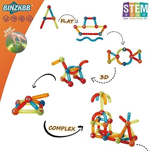 BINZKBB Bloques de construcciones magneticas 3D para niños - 52 Piezas Brillantes Juguetes educativos magneticas niños - Montessori Ideal creativos Regalos para niños y niñas de 3 4 5 6 7 Años