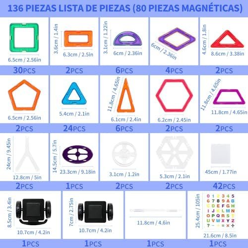 Theefun 136 Piezas Bloques de Construcción Magnéticos, Juguetes de Construcciones Magneticas Juguetes para Niños y Niñas 3 4 5 6 7 8 Años Creatividad y Educación Regalo