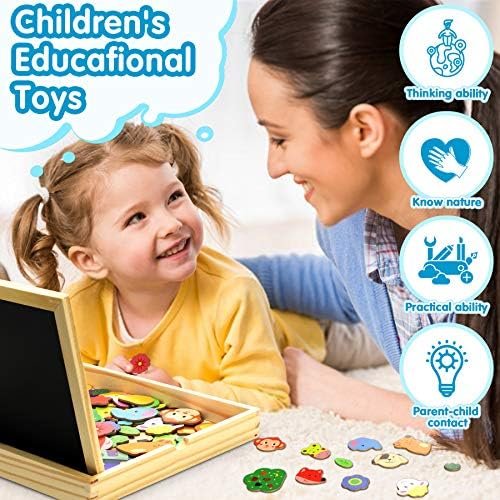 Jojoin 110 pcs Puzzles de Madera, Juguete Educativo con Pizarra Magnética para Dibujo de Doble Cara, Rompecabezas para NIños de 3 4 5 Años (Animales en Bosque)