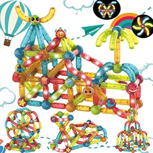BINZKBB Bloques de construcciones magneticas 3D para niños - 52 Piezas Brillantes Juguetes educativos magneticas niños - Montessori Ideal creativos Regalos para niños y niñas de 3 4 5 6 7 Años