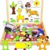 COOLJOY Puzzles Rompecabezas Magnéticos de Madera Juguete Educativo Tablero de Dibujo de Doble Cara para Niños Niña 3 Años 4 Años 5 Años - Acerca de 100 Piezas (Animal)