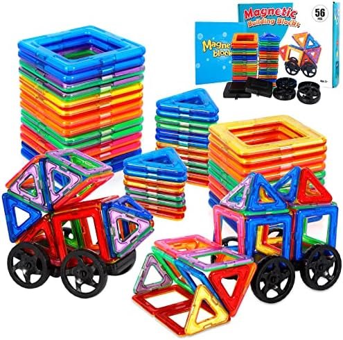 AOUVT 56 Pcs Bloques Construccion Niños Construcciones, Juego de Juguetes Magnéticos para Niños, Divertido Juguete de Construcción Educativo, Opción Niños y Niñas de 3 a 8 Años