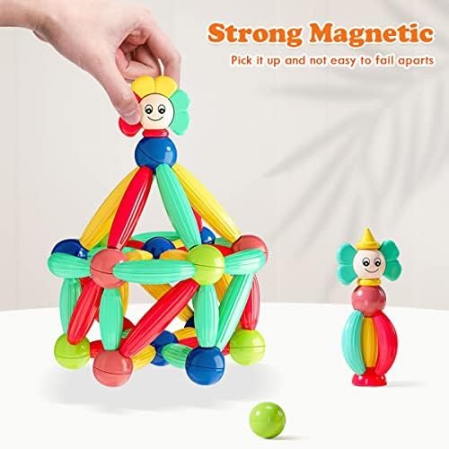 Juego de Bolas y Barras MagnéTicas, Juego De 52 Barras MagnéTicas para ConstruccióN, Bloques MagnéTicos de Bricolaje, Juegos de ConstruccióN con Barras MagnéTicas para NiñOs Mayores de 3 AñOs