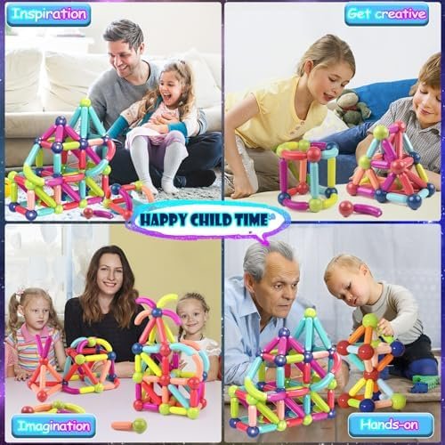 SVYHUOK Bloques Construccion Niños Magnéticos 64 Piezas Juguetes 3D Educativos, Juegos de Imanes Sets para Liberar la Creatividad，Magnetic Building Blocks para Regalos Niñas Chico