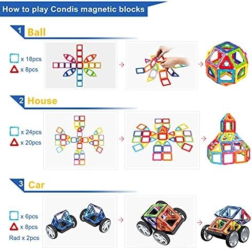 CONDIS 62 Piezas Bloques de Construcción Magnéticos, Juguetes Niños de 3 4 5 6 7 8 Años Juegos Educativos Viaje Juego de Imanes Montessori Regalos