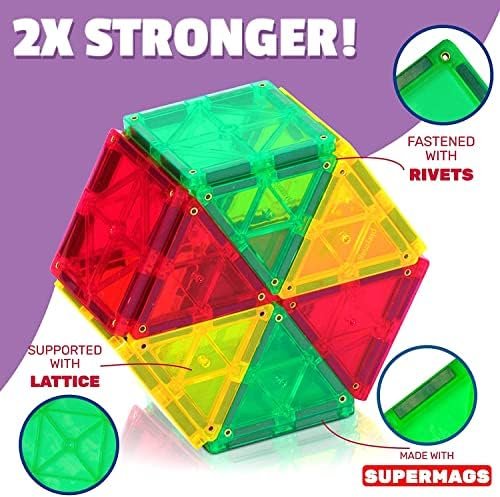Playmags Juego de Azulejos de Colores de 32 Piezas, Azulejos de construcción magnéticos únicos galardonados, Creatividad y Juguetes educativos de construcción para niños, Aprobado por Stem