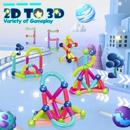 SVYHUOK Bloques Construccion Niños Magnéticos 64 Piezas Juguetes 3D Educativos, Juegos de Imanes Sets para Liberar la Creatividad，Magnetic Building Blocks para Regalos Niñas Chico