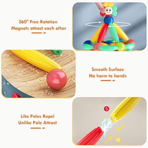 Juego de Bolas y Barras MagnéTicas, Juego De 52 Barras MagnéTicas para ConstruccióN, Bloques MagnéTicos de Bricolaje, Juegos de ConstruccióN con Barras MagnéTicas para NiñOs Mayores de 3 AñOs