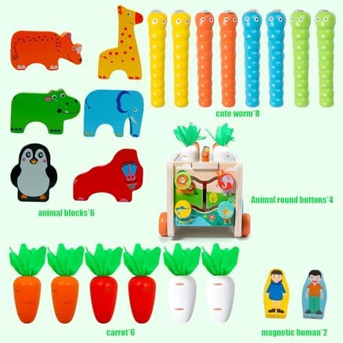 Juguetes Montessori 7 en 1 Juegos Educativos Magneticos de Madera Conocer Animales para Apilar y Encajar Juguetes Puzzles Regalos de Cumpleaños Navidad de Niños de 1 2 3 4 5 Años