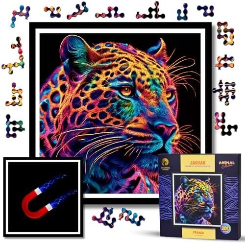 Puzzle De Madera con Marco - Puzzles De Animales para Adultos - Rompecabezas Magnetico Difficil - Cuadro Decoración Mural - Regalos Originales de Navidad Y Cumpleaños (Jaguar)