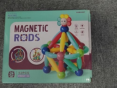 Juego de Bolas y Barras MagnéTicas, Juego De 52 Barras MagnéTicas para ConstruccióN, Bloques MagnéTicos de Bricolaje, Juegos de ConstruccióN con Barras MagnéTicas para NiñOs Mayores de 3 AñOs