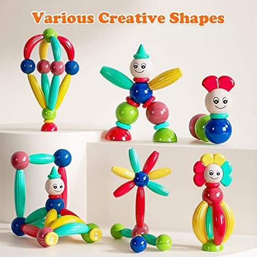 Juego de Bolas y Barras MagnéTicas, Juego De 52 Barras MagnéTicas para ConstruccióN, Bloques MagnéTicos de Bricolaje, Juegos de ConstruccióN con Barras MagnéTicas para NiñOs Mayores de 3 AñOs