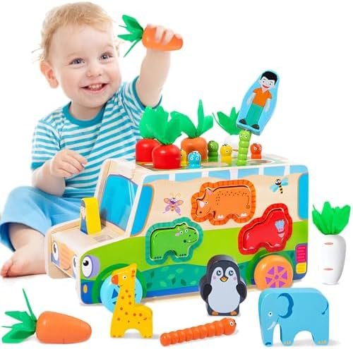 Juguetes Montessori 7 en 1 Juegos Educativos Magneticos de Madera Conocer Animales para Apilar y Encajar Juguetes Puzzles Regalos de Cumpleaños Navidad de Niños de 1 2 3 4 5 Años