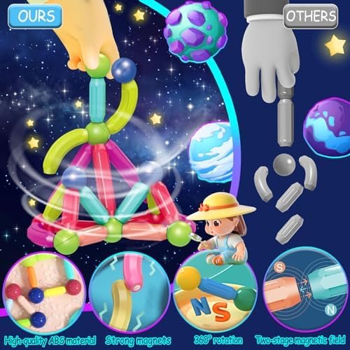 SVYHUOK Bloques Construccion Niños Magnéticos 64 Piezas Juguetes 3D Educativos, Juegos de Imanes Sets para Liberar la Creatividad，Magnetic Building Blocks para Regalos Niñas Chico