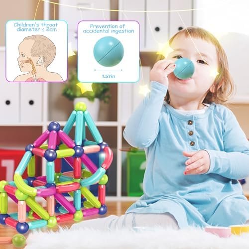 SVYHUOK Bloques Construccion Niños Magnéticos 64 Piezas Juguetes 3D Educativos, Juegos de Imanes Sets para Liberar la Creatividad，Magnetic Building Blocks para Regalos Niñas Chico
