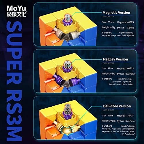 MOYU Super RS3M 2022 Cubo Magnético de Velocidad 3x3 Cubo Magnética Stickerless, Juego de Puzzle Mágico en 3D Mejorado, Regalo para Niños Adultos(MF8828 Versión Magnética)