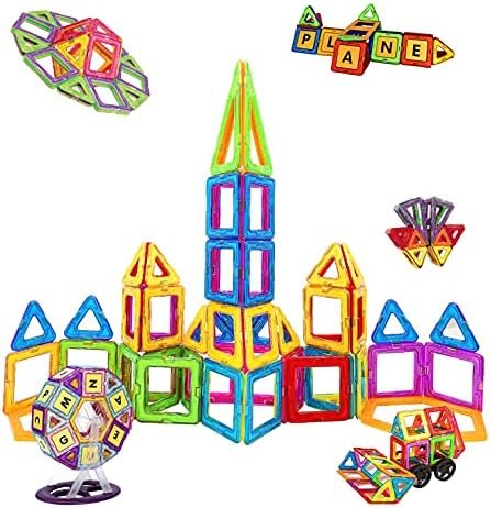 NEOVINSL 100Piezas Bloques de Construcción Magnéticos para Niños, Juegos de Viaje Imanes Regalos Cumpleaños Juguetes Educativos de 3 4 5 6 7 8 Años Infantil