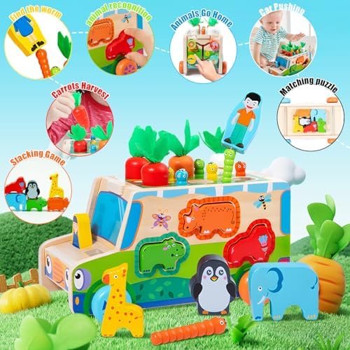 Juguetes Montessori 7 en 1 Juegos Educativos Magneticos de Madera Conocer Animales para Apilar y Encajar Juguetes Puzzles Regalos de Cumpleaños Navidad de Niños de 1 2 3 4 5 Años