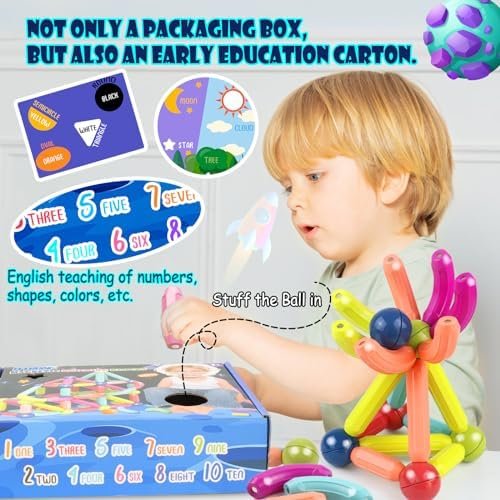 SVYHUOK Bloques Construccion Niños Magnéticos 64 Piezas Juguetes 3D Educativos, Juegos de Imanes Sets para Liberar la Creatividad，Magnetic Building Blocks para Regalos Niñas Chico