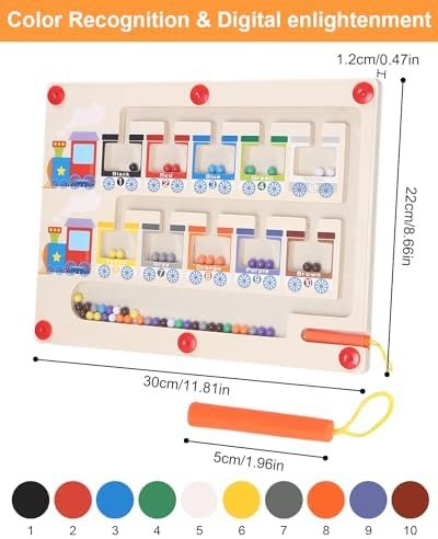 Kureny Juguetes Magnético de Madera, Juego Magnético Laberinto Montessori, Juguetes para Clasificar Colores,Motricidad Fina,Juegos Educativos,como Regalo para Niñas y Niños Mayores de 3 años