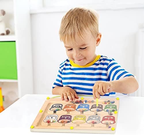 Joyreal Laberinto Magnético de Colores y Números - Motricidad Fina Juguetes Niños 3 4 5 Años Magnético de Madera Juegos Educativos Juego de Combinación de Colores