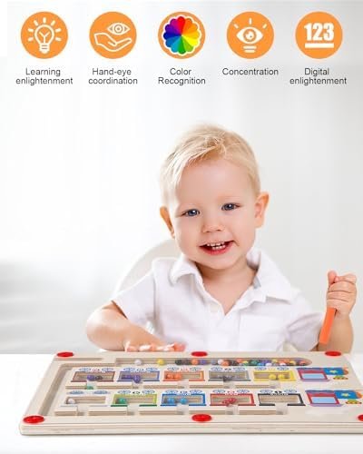 Kureny Juguetes Magnético de Madera, Juego Magnético Laberinto Montessori, Juguetes para Clasificar Colores,Motricidad Fina,Juegos Educativos,como Regalo para Niñas y Niños Mayores de 3 años