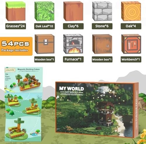 JauniQ Bloques magnéticos, Juego de Mundo magnético Build Mine, Juguetes para niños y niñas de 3, 4, 5, 6, 7, 8 años, Juguetes sensoriales Stem para niños pequeños