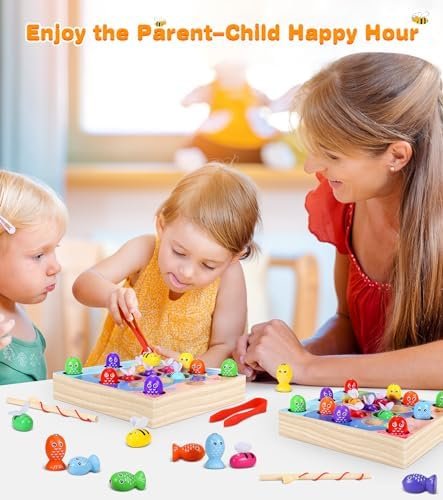 COOLJOY magnético Juegos de Pesca para Niños Juegos Montessori Niños Juguete, Juego de Pescar，2 en 1 Juguetes Sensoriales Educativos Montessori 1 2 3 Años