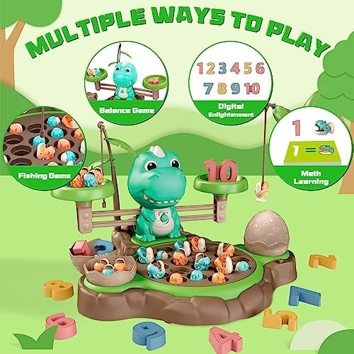 Juegos Magnéticos de Pesca 4 en 1, Juguetes Montessori con Juego de Equilibrio y Números de Aprendizaje,Juegos Educativos con 21 Peces 2 Cañas de Pescar 10 Tarjetas de Doble Cara de 3 años