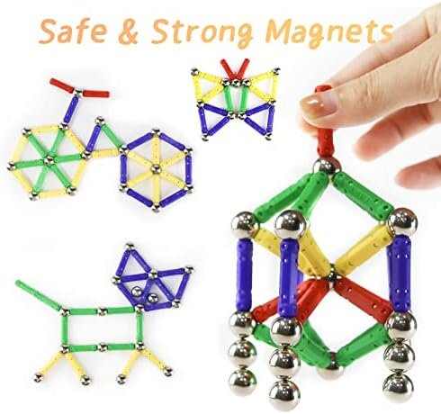 Jvchengxi 144 Piezas Construcciones Magneticas Niños, Bloques de Construcción Magnéticos Palos, Montessori Juguetes de Construccion Apilables, Juguetes Educativos Regalos Set para Adultos y Niños