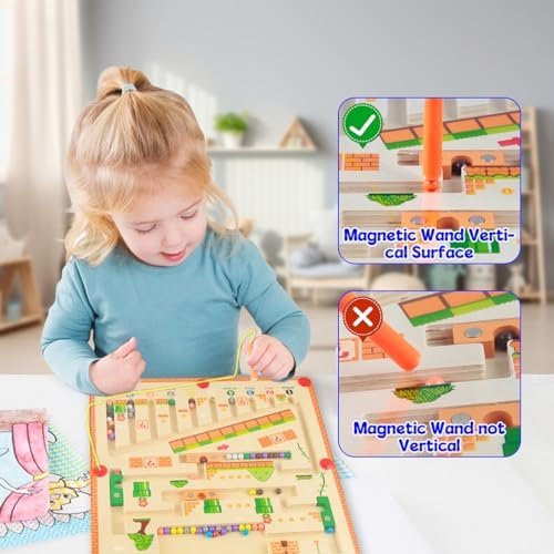 WDJLNZB Laberinto Magnetico Juguetes Montessori Madera 3 4 5 6 7 Años, Aprendiendo Colores Juego de Contar y Clasificar Juegos Educativos Regalos para Niña Niño
