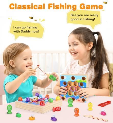 COOLJOY magnético Juegos de Pesca para Niños Juegos Montessori Niños Juguete, Juego de Pescar，2 en 1 Juguetes Sensoriales Educativos Montessori 1 2 3 Años