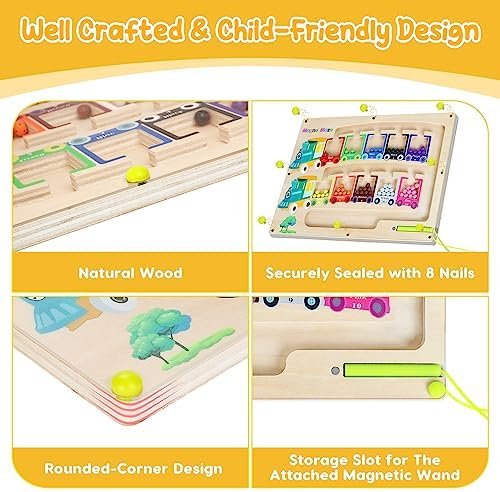 Juguetes Magnético de MaderaJuguetes Educativos Montessori Juego de Combinación de Colores & Clasificación Motricidad Fina Juguetesjuegos educativos niños 3 4 5 6 7 años de regalo (A-Train-Stil)